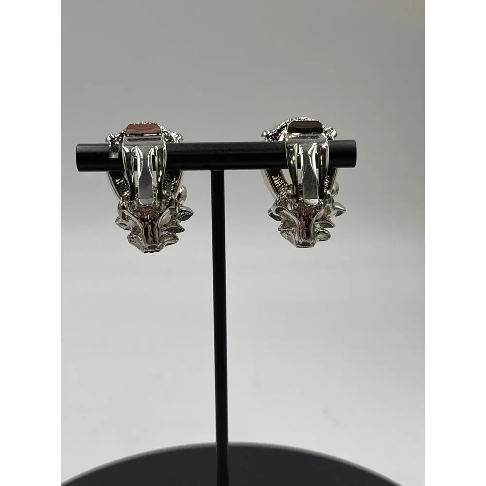 Kenneth Jay Lane White Lucite & Clear Crystal Clip-On‎ Earrings - Picture 6 of 12